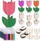 96 Pcs Unfinished Wooden Tulips Cutouts with Color Pens Paintable 3D Spring Flower Wood Slices Ornaments Tulips Shaped Craft Table Signs